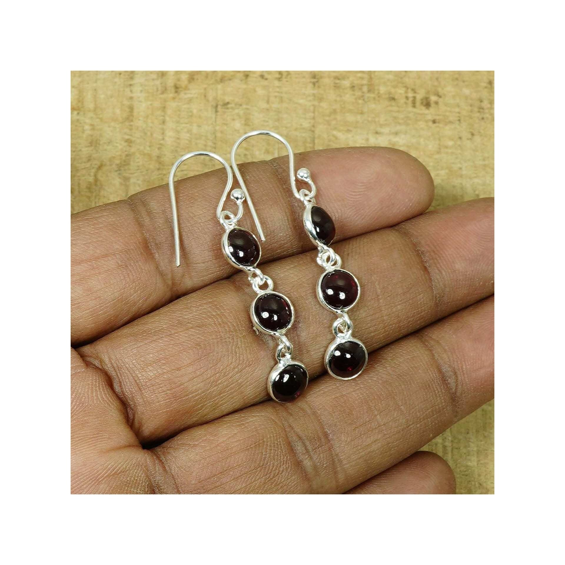 925 Silver Gemstone 1 Pair Earring Malachite Onyx Carnelian Rose Quartz Hook
